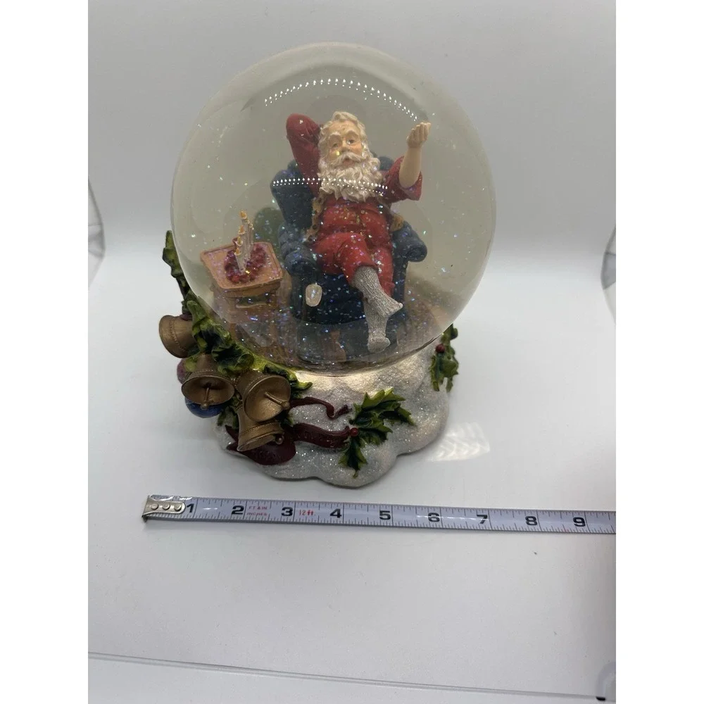 Large Musical Santa Snow Globe‎ Happy Holidays Bells Holly Christmas Decor 7